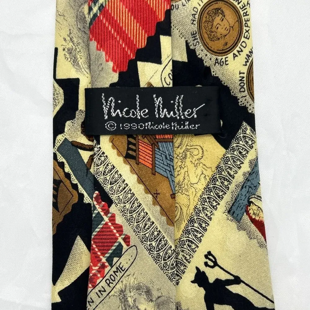 Vintage Nicole Miller 1990s Silk Tie Necktie Whimsical Print 90s Devil Crab